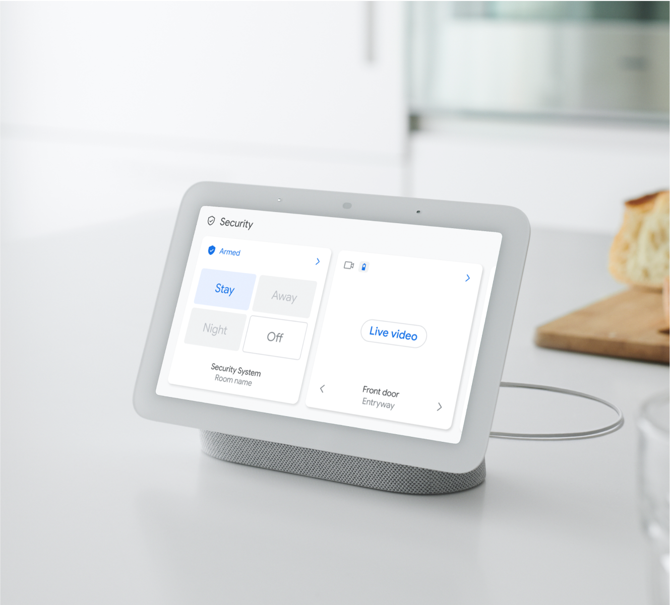 Google Nest Hub (2nd gen) on a kitchen counter Google Nest Hub (2nd gen) on a kitchen counter