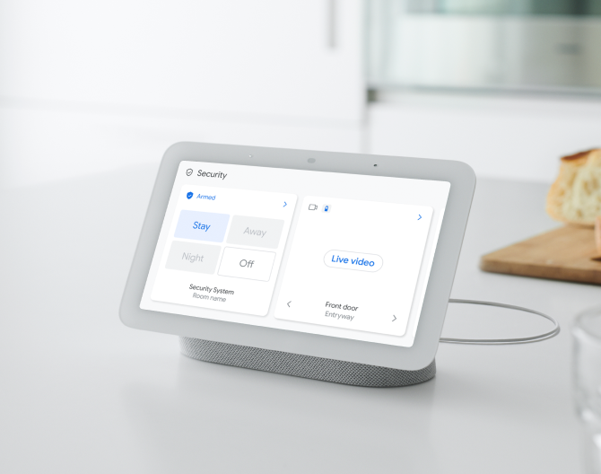 Google Nest Hub (2nd gen) on a kitchen counter Google Nest Hub (2nd gen) on a kitchen counter