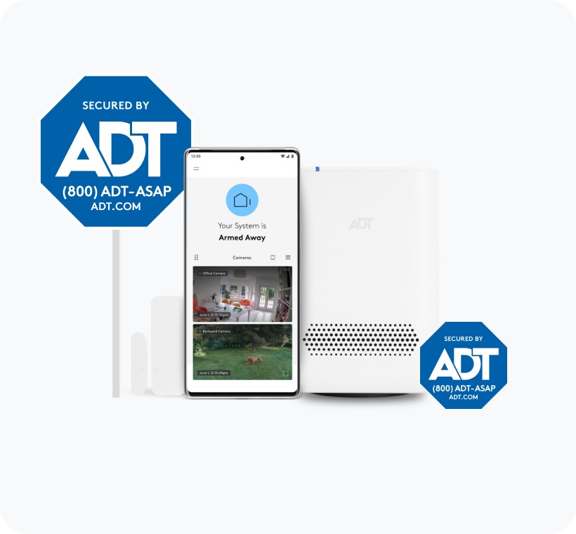 ADT Build Your Own package with hub, yard sign, and window sticker