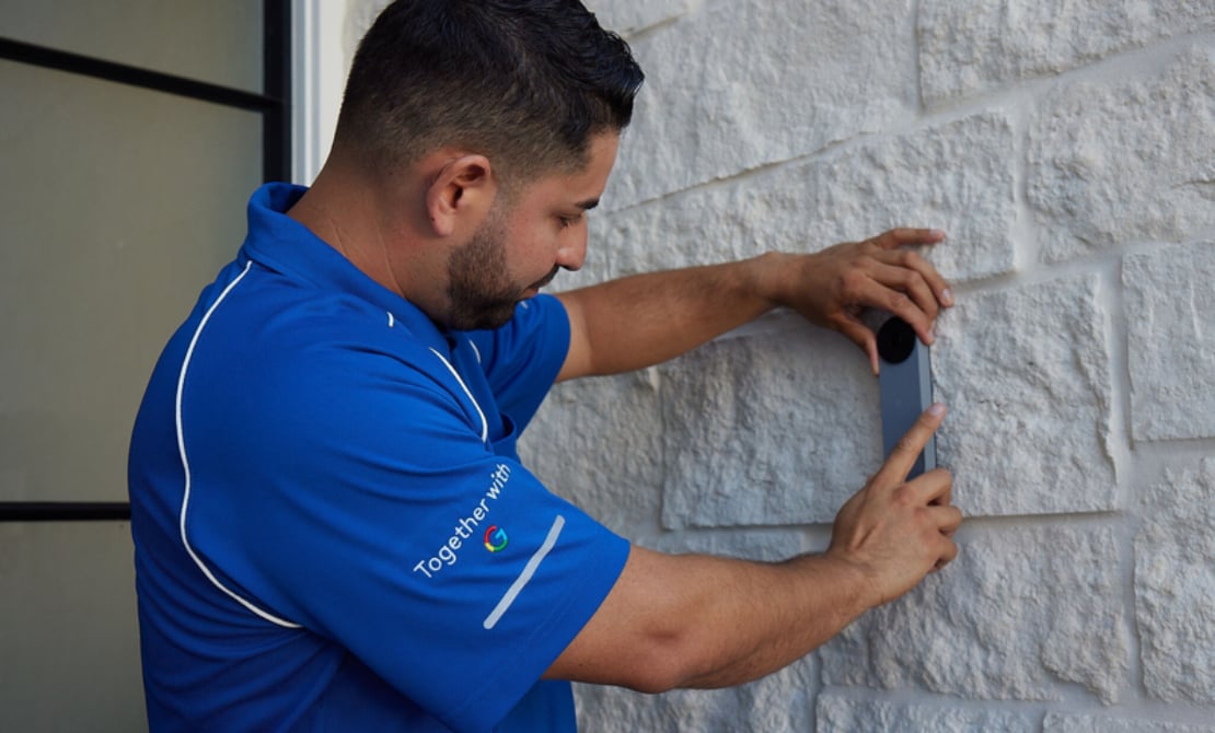 ADT employee installing Google Nest Doorbell ADT employee installing Google Nest Doorbell