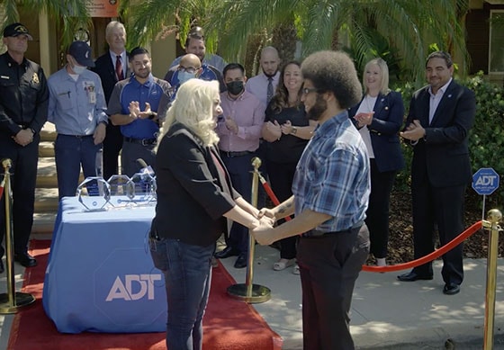Pixie Monroe thanks Najee Freeman the ADT Dispatcher that alerted her of the carbon monoxide in her home. Pixie Monroe thanks Najee Freeman the ADT Dispatcher that alerted her of the carbon monoxide in her home.